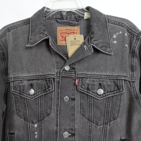 Levi's Denim Jacket Women's Size S Gray Jean Jacket Button Front Paint Splatter - Picture 2 of 9